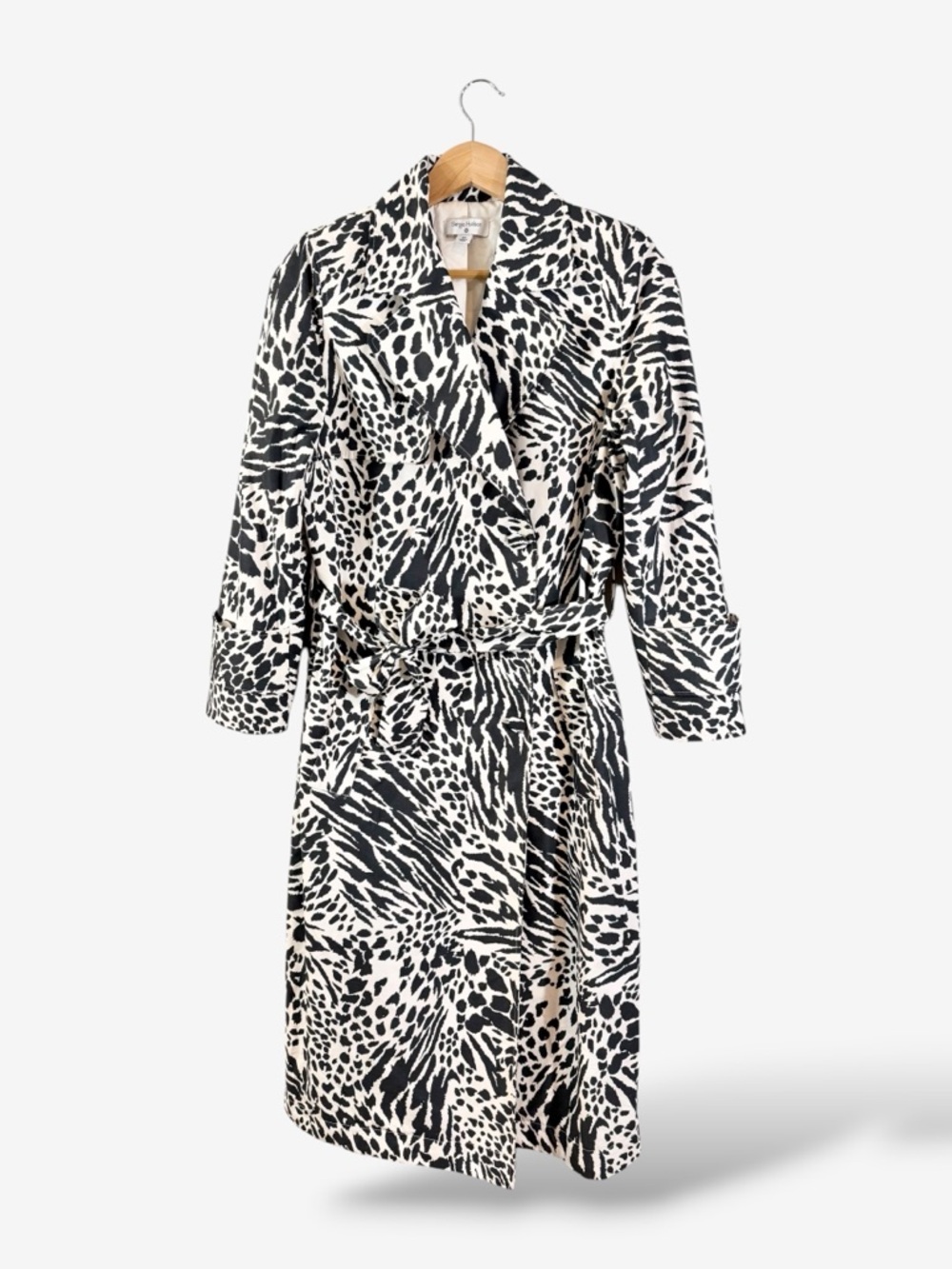 Sergio Hudson x Target Trench Coat XS Black White Animal Print Strong Shoulder